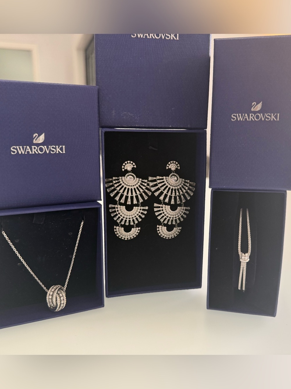 Swarovski Silver Crystal Fan Drop Statement Earrings